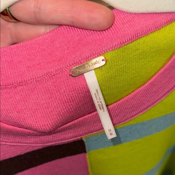 Free People Pink and Green Crew Neck Sweater with Bold Design - Picture 2 of 3